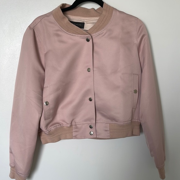 GRACIA PINK CROPPED BOMBER JACKET - Picture 1 of 7